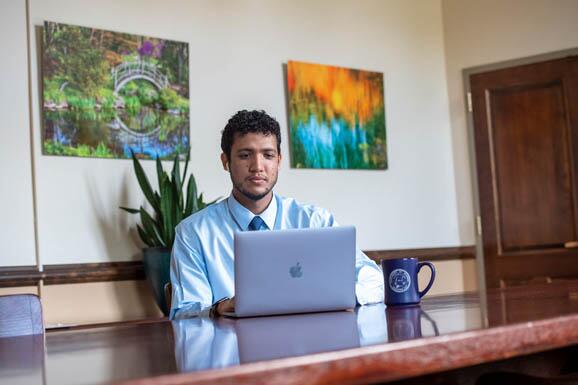 Student working at a computer