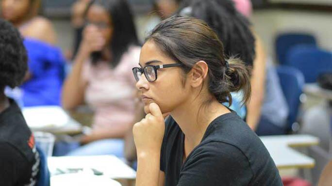 Student focusing in class